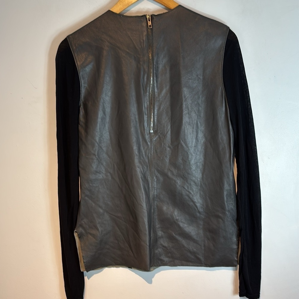 Helmut Lang Black Genuine Lamb Leather Sheer Arm Top Blouse sz S - Picture 4 of 9